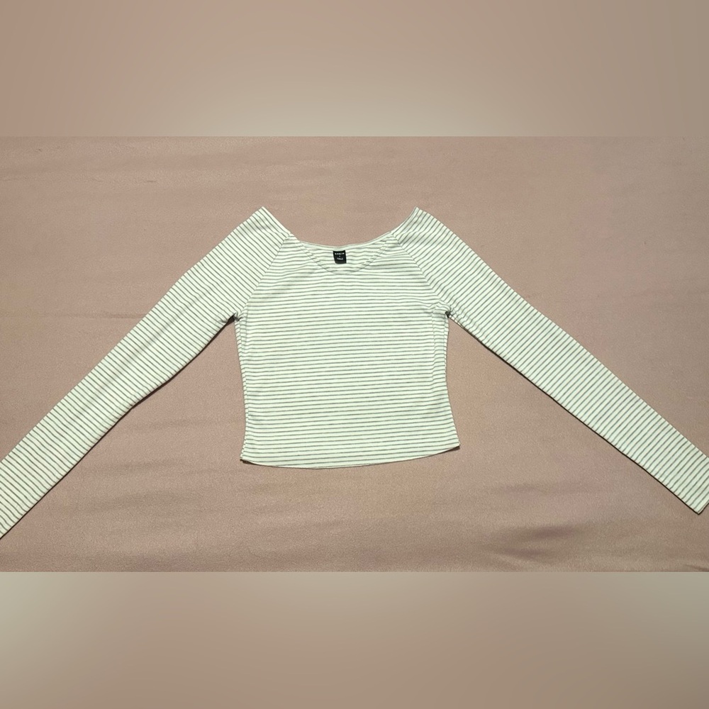 SHEIN White and Black Striped Long Sleeve Top